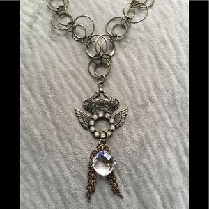 New long crown/wings rhinestone necklace